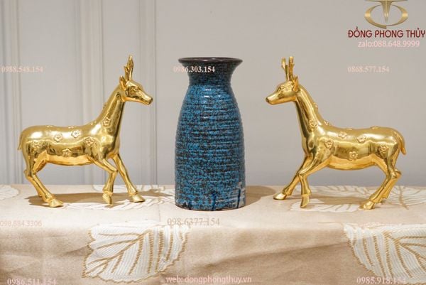 Đôi hươu sao bằng đồng dát vàng 24k