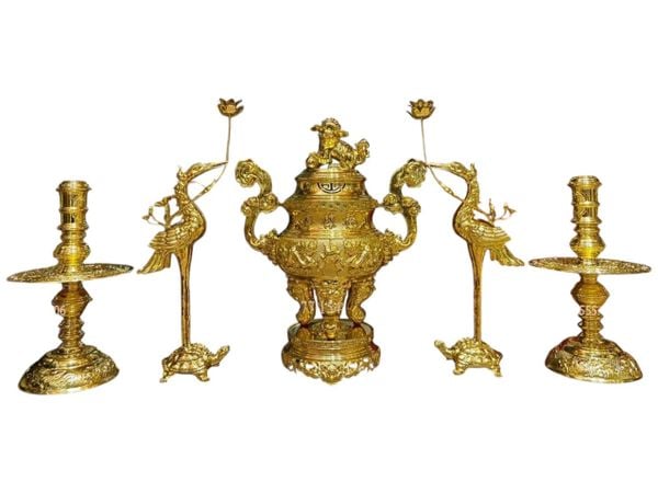 Bộ đỉnh đồng thờ ngũ sự 65cm 38kg dát vàng nano