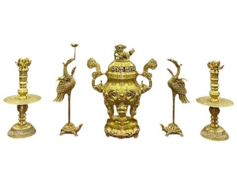 Bộ đỉnh đồng 65cm vàng đậm rồng nổi