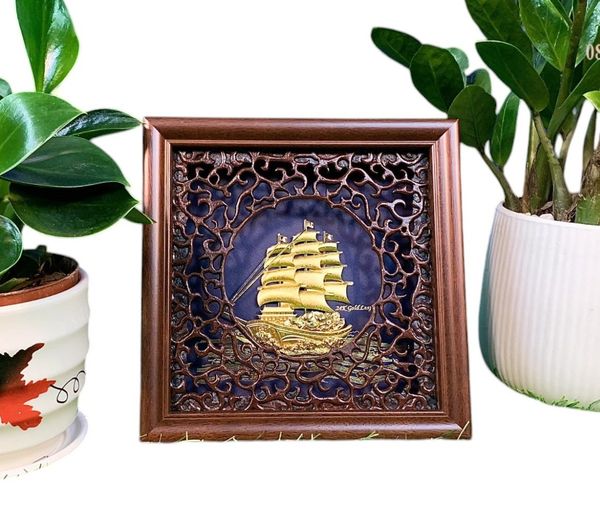 Tranh thuyền buồm mạ vàng 24k 20cm * 20cm