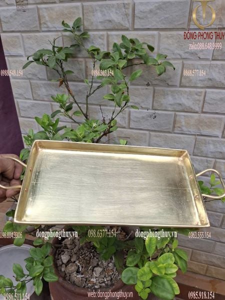 Khay đồng vàng gò thủ công