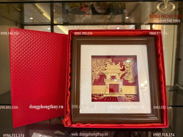 Tranh Khuê Văn Các bằng đồng mạ vàng 24k 24x24cm