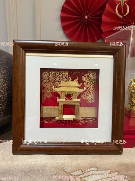 Tranh Khuê Văn Các bằng đồng mạ vàng 24k 24x24cm