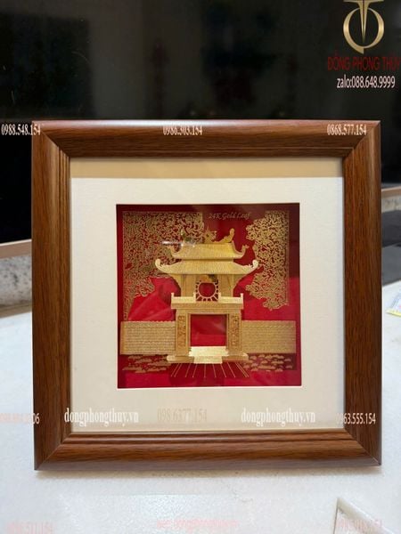 Tranh Khuê Văn Các bằng đồng mạ vàng 24k 24x24cm