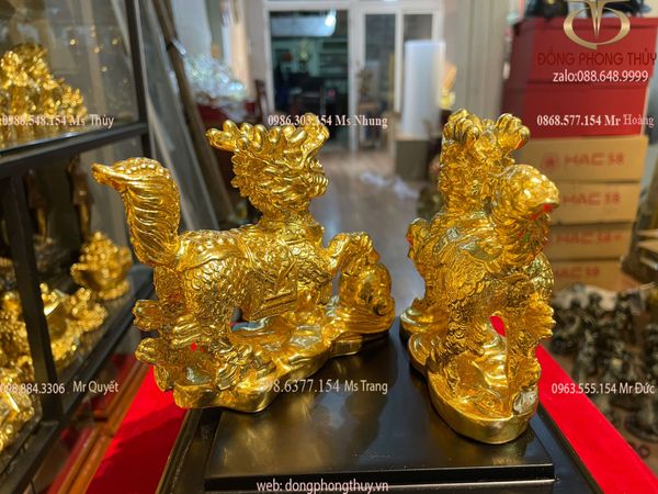 Kỳ lân phong thủy bằng đồng dát vàng 24k