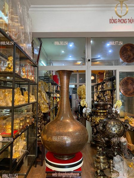 Lọ hoa củ tỏi bằng đồng đỏ 80cm