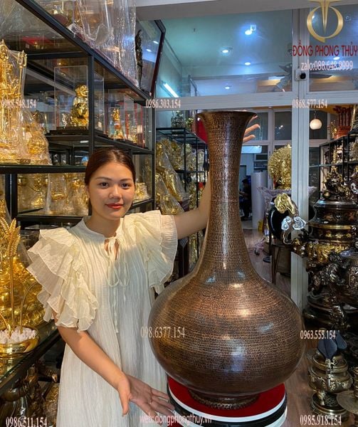 Lọ hoa củ tỏi bằng đồng đỏ 80cm