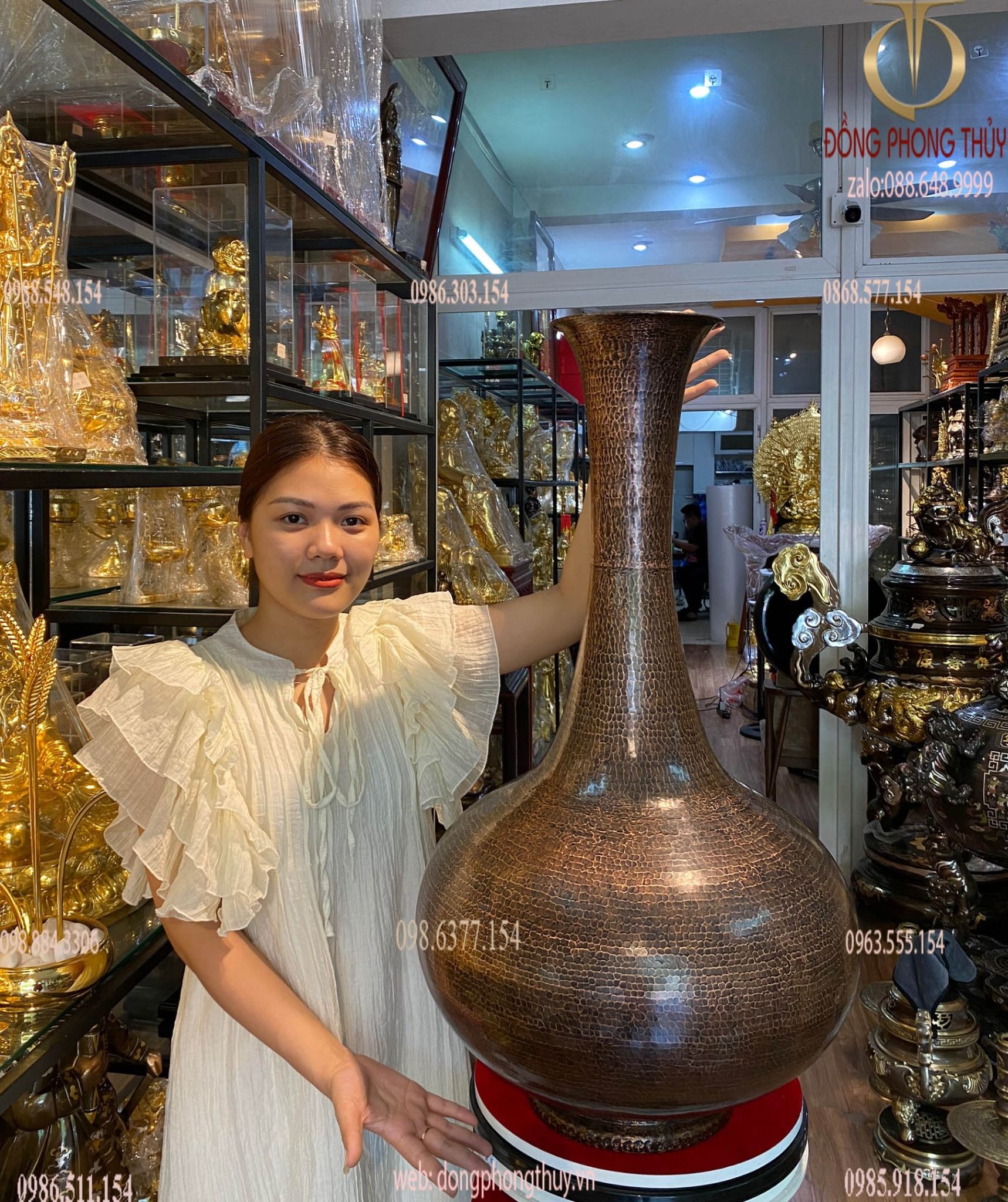 Lọ củ tỏi bằng đồng đỏ 80cm