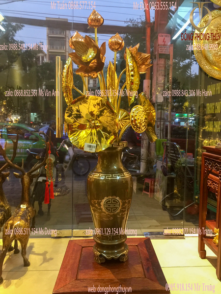 Lọ hoa bằng đồng khảm tam khí cao 38cm