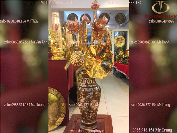 Lọ hoa bằng đồng khảm tam khí cao 38cm