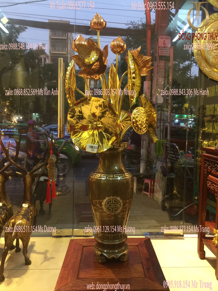 Lọ hoa bằng đồng khảm tam khí cao 38cm