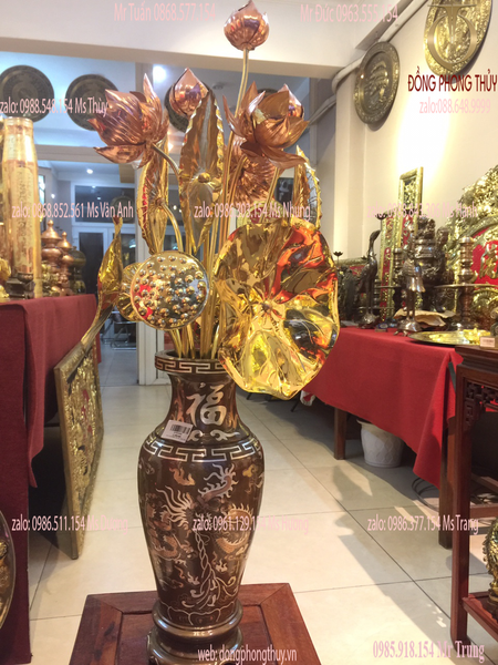 Lọ hoa bằng đồng khảm tam khí cao 38cm