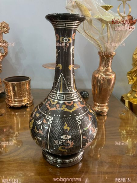 Đôi lọ hoa củ tỏi đồng đỏ khảm ngũ sắc