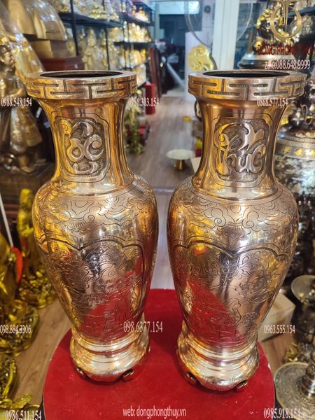 Đôi lục bình đồng đỏ Phúc - Lộc