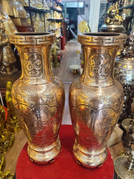 Đôi lục bình đồng đỏ Phúc - Lộc