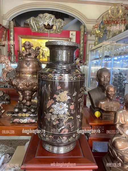 Đôi Lọ trụ khảm ngũ sắc