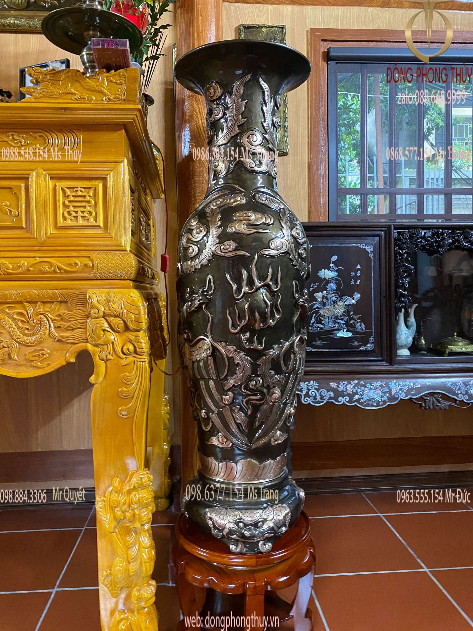 Lục bình bằng đồng đỏ 1m2 rồng phượng 160kg