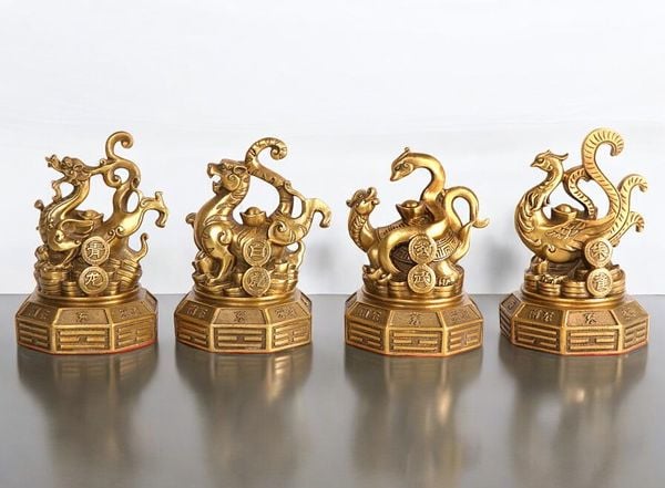 Tứ linh long lân quy phụng bằng đồng cao 26cm nặng 10kg