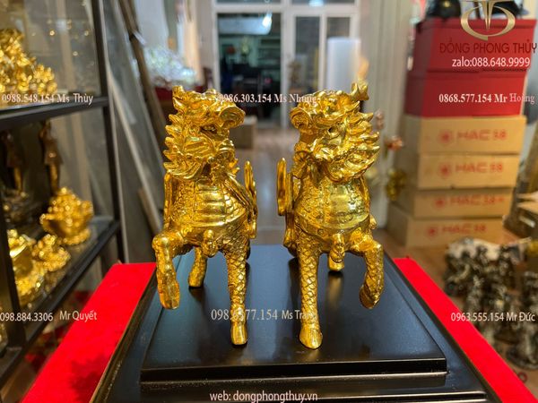 Long mã phong thủy bằng đồng dát vàng 24k