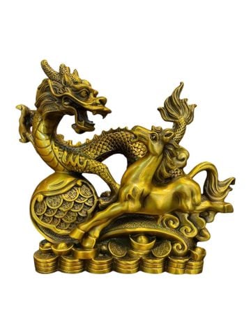 Tượng long mã bằng đồng Cao 23 ngang 20 sâu 9 nặng 3.1kg