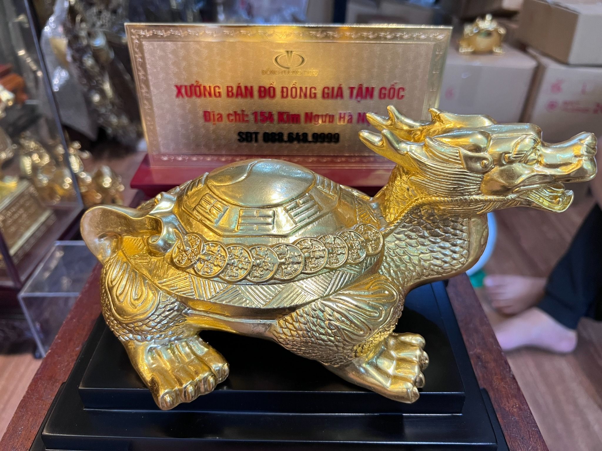 Long quy bát quái bằng đồng dát vàng 24k