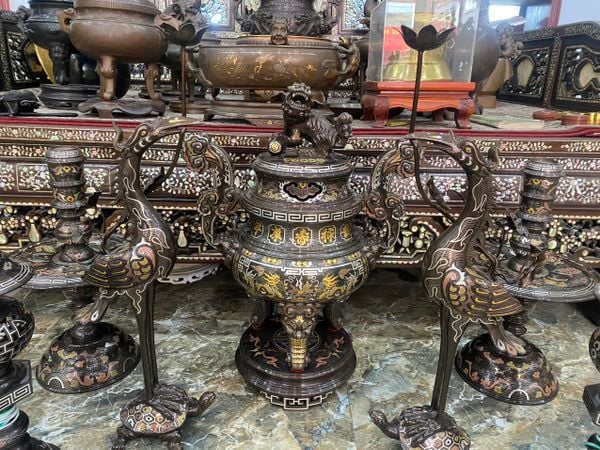 Bộ lư đồng 70cm khảm ngũ sắc 7 món