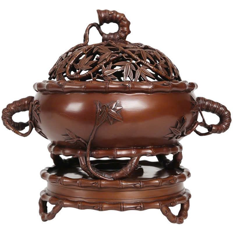 Lư đốt trầm trúc Ngang 22cm, rộng 17cm, cao 19,5cm, đường kính 14cm, độ sâu lò 5cm, nặng 6kg