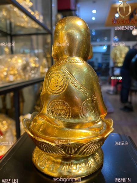 Lư đốt trầm chú tiểu bằng đồng dát vàng 24k