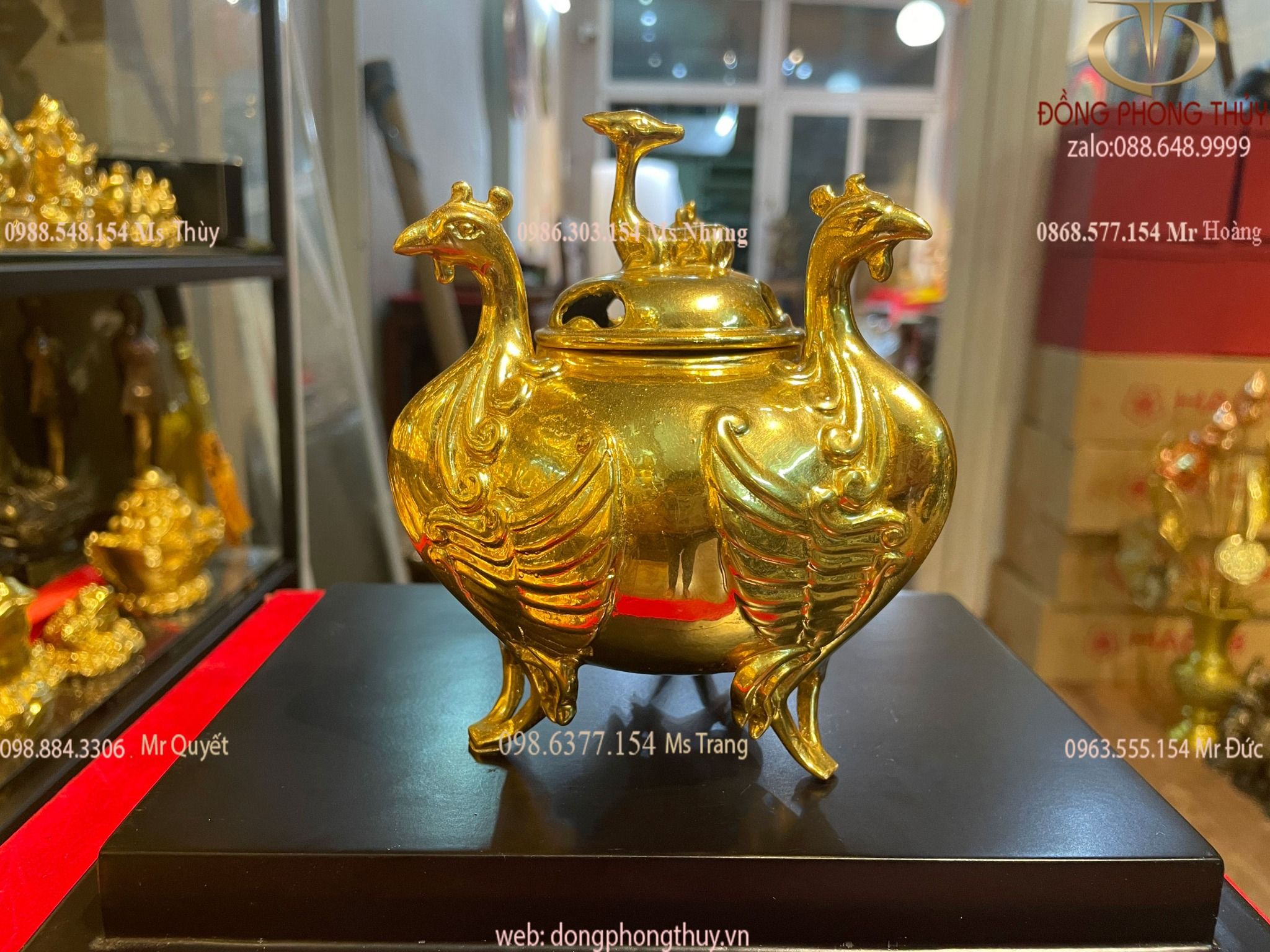 Lư xông trầm bằng đồng dát vàng 24k