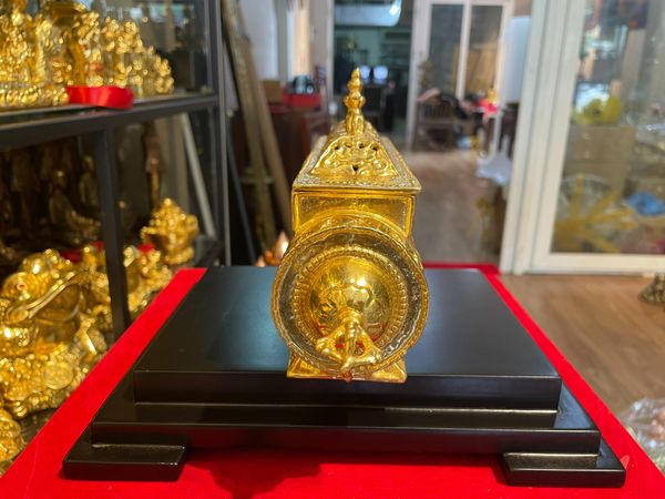 Lư xông trầm bằng đồng phòng thờ nhập khẩu Nepan dát vàng 24k