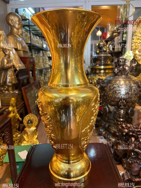 Đôi lục bình bằng đồng cao 35cm dát vàng 24K