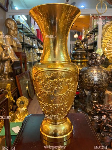 Đôi lục bình bằng đồng cao 35cm dát vàng 24K