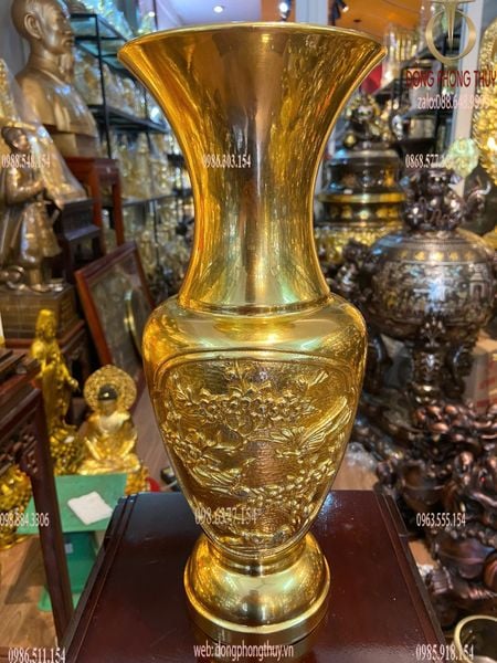 Đôi lục bình bằng đồng cao 35cm dát vàng 24K