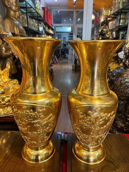 Đôi lục bình bằng đồng cao 35cm dát vàng 24K
