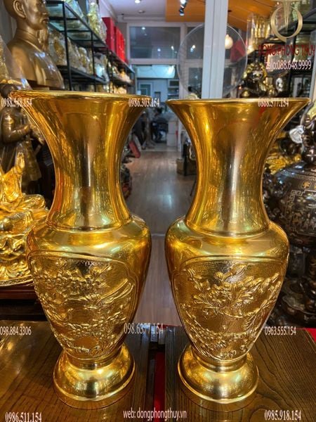 Đôi lục bình bằng đồng cao 35cm dát vàng 24K