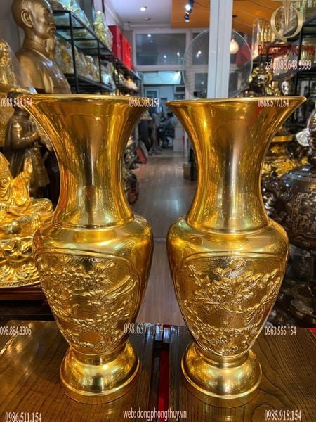 Đôi lục bình bằng đồng cao 35cm dát vàng 24K
