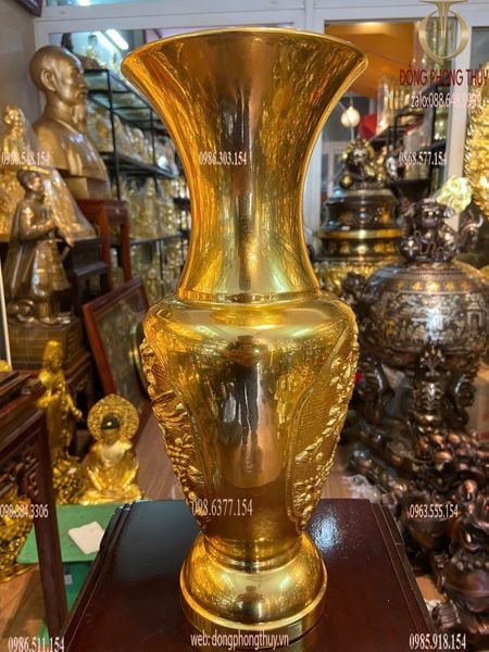 Đôi lục bình bằng đồng cao 35cm dát vàng 24K