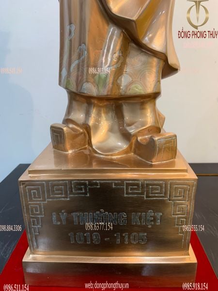 Tượng Lý Thường Kiệt đồng đỏ khảm tam khí cao 70cm