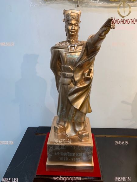 Tượng Lý Thường Kiệt đồng đỏ khảm tam khí cao 70cm