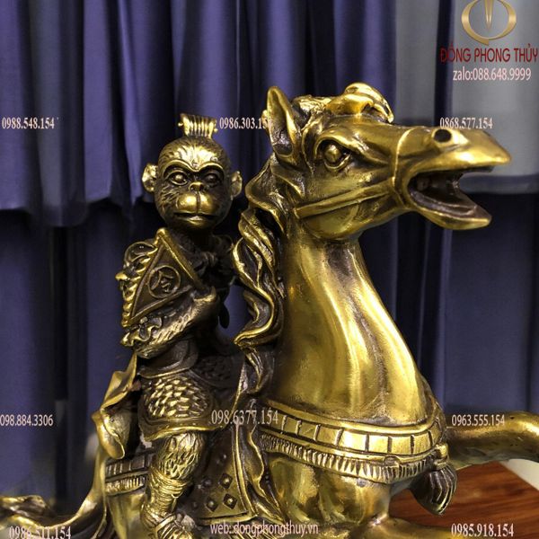 Tượng khỉ cưỡi ngựa phong thủy Mã Thượng Phong Hầu bằng đồng