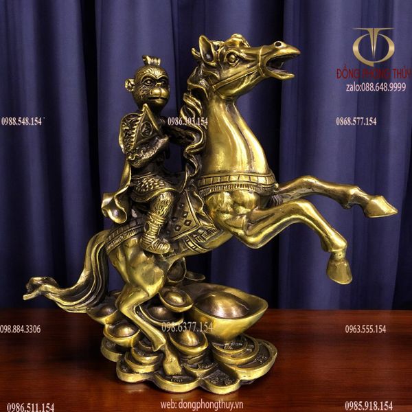Tượng khỉ cưỡi ngựa phong thủy Mã Thượng Phong Hầu bằng đồng