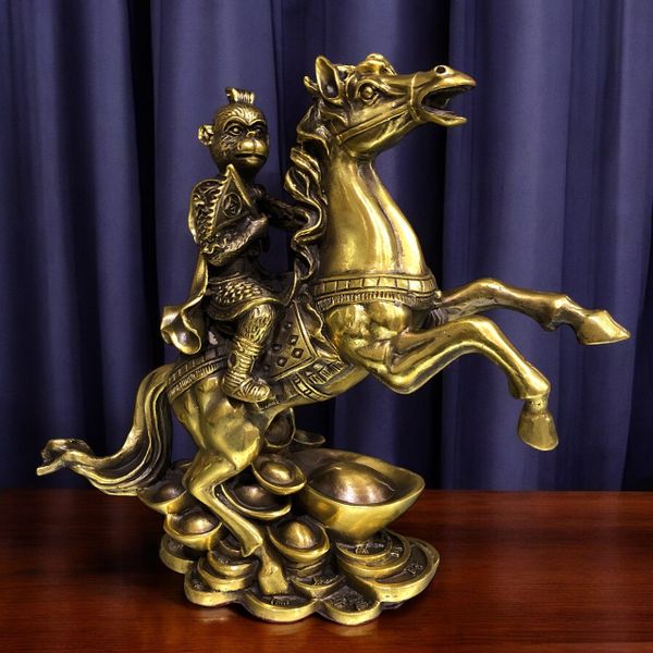 Tượng khỉ cưỡi ngựa phong thủy Mã Thượng Phong Hầu bằng đồng