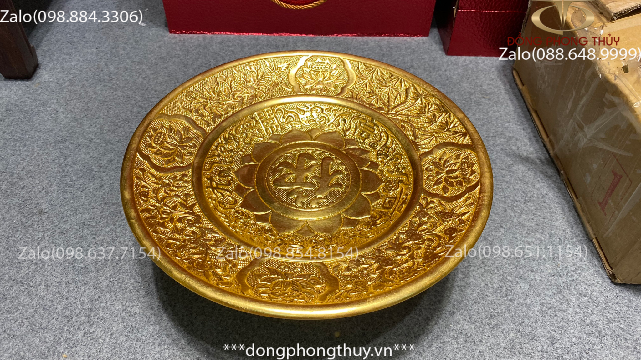 Mâm bồng 35cm bằng đồng thếp vàng 24k