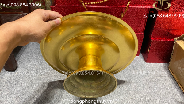 Mâm bồng, mâm ngũ quả bằng đồng 30cm bằng đồng thếp vàng 24k