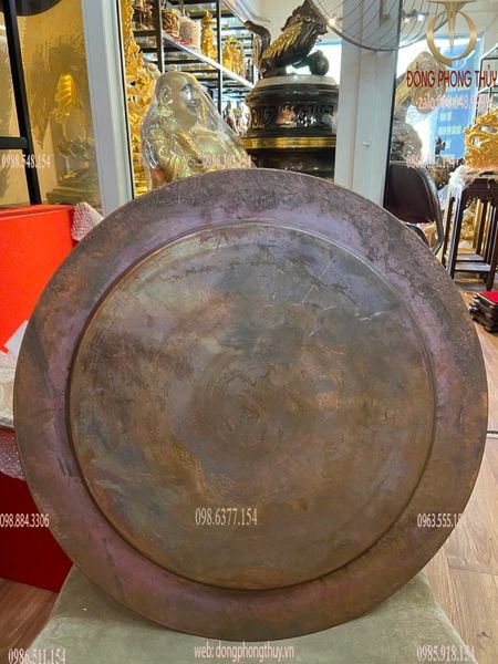 Mâm đồng đỏ Đại Bái chạm tứ linh 12 con giáp đường kính 57cm nặng 2,3kg