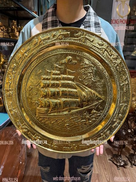 Tranh mâm thuận buồm xuôi gió dát vàng đường kính 52cm