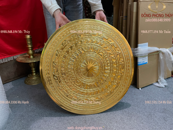 Mặt trống đồng Đông Sơn 60cm dát vàng 24k bằng đồng đỏ