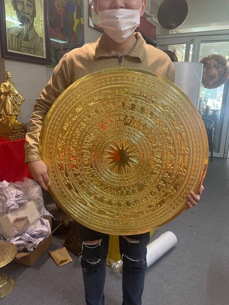 Mặt trống đồng Đông Sơn 70 đồng đỏ dát vàng 24k nặng 16kg