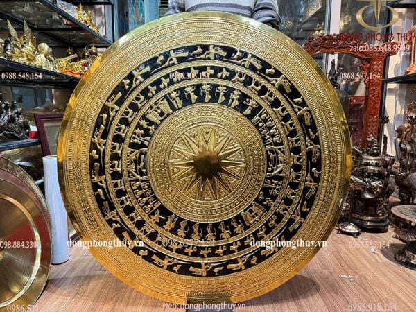 Mặt trống đồng thúc 1m08 bằng đồng nặng 9kg dát vàng 24k