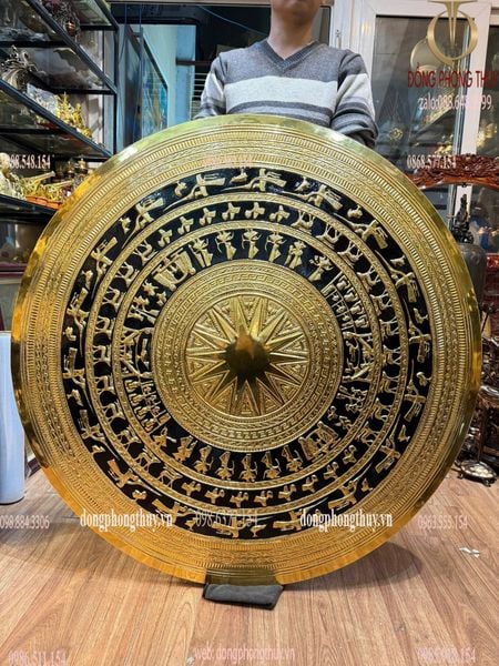 Mặt trống đồng thúc 1m08 bằng đồng nặng 9kg dát vàng 24k
